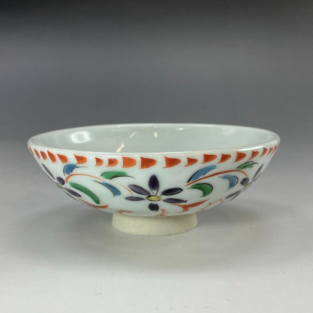 kyoyaki 京焼 古余呂技窯 川瀬順一 作 赤絵草花紋酒呑 二代 川瀬竹春 陶磁器 _ 食器