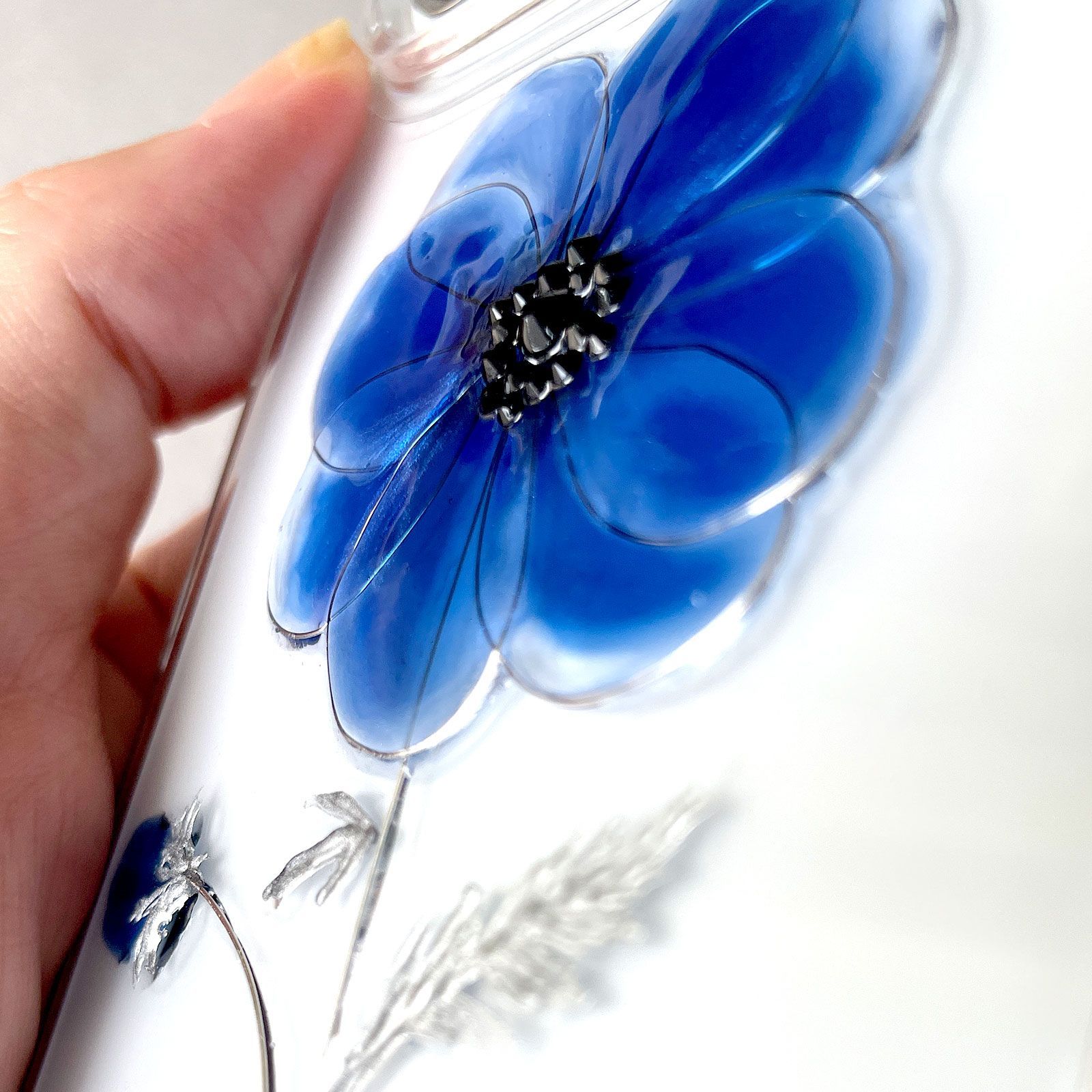 【mariaglace】iPhone11 Pro iPhoneXR アネモネ ブルーネイビー スマホケース クリアケース 全機種対応 1輪花 シンプル お花 透明 iPhoneXR アネモネ Pro 超美品 名入れ無料 NWT