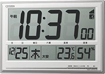 【定番人気，格安】 【新品・2営業日で発送】シチズン 掛け時計 電波 デジタル 大型 オフィス R199 温度 湿度 六曜 カレンダー 表示 置き掛け兼用 銀色 CITIZEN 8RZ199-019 置時計