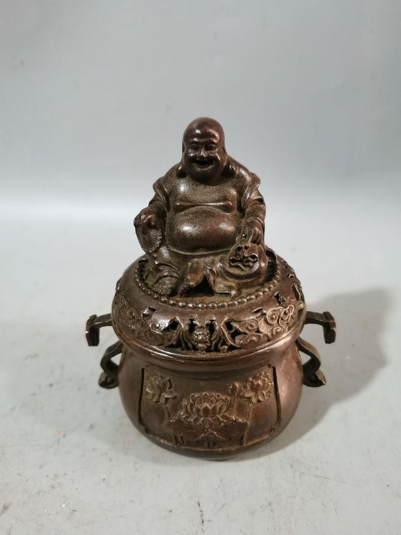 銅製 如意耳炉塔 弥勒仏両耳香炉 香道具 装飾品 工芸品 美術品 置物