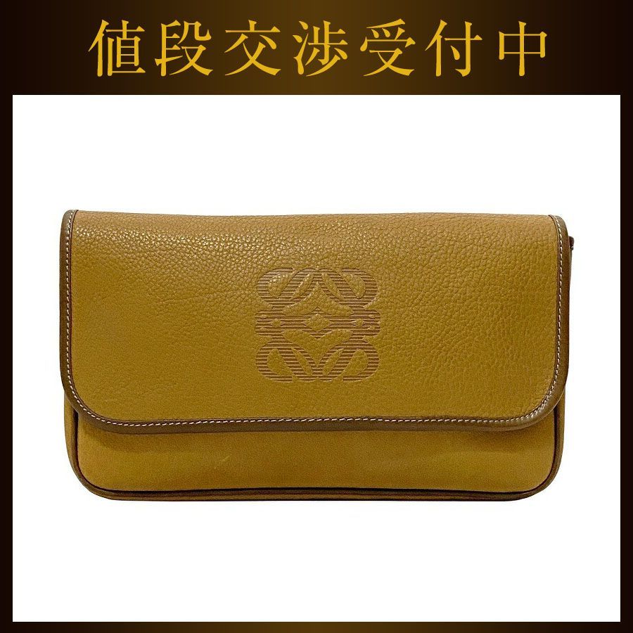 ロエベ クラッチバッグ ブラウン アナグラム レア レザー 中古 LOEWE