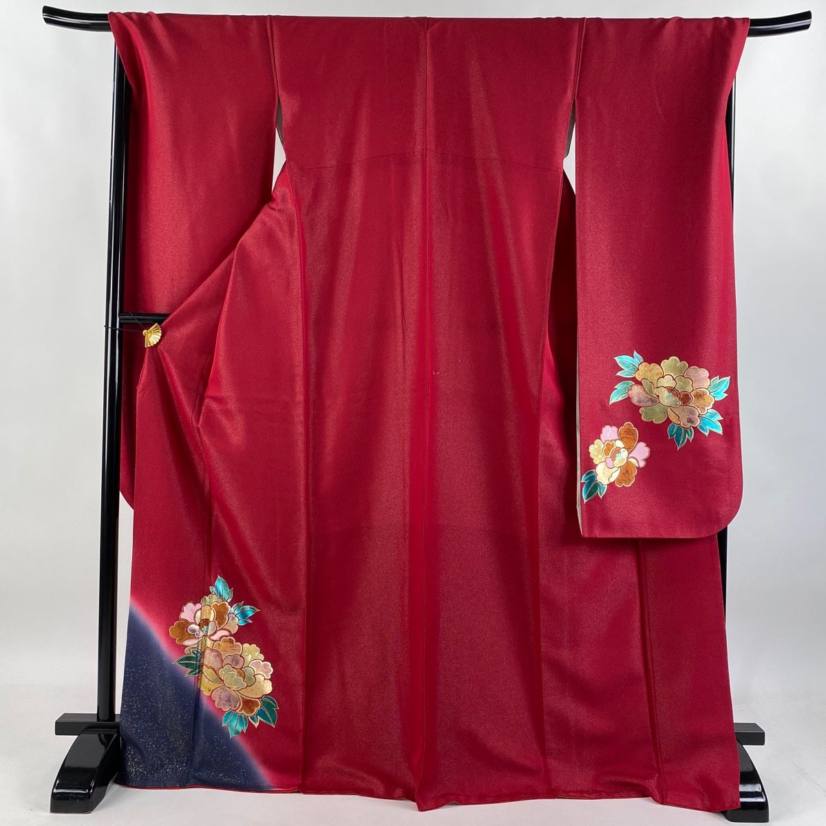 振袖 身丈173cm 裄丈68cm L 袷 牡丹 金通し 金彩 赤 正絹 秀品