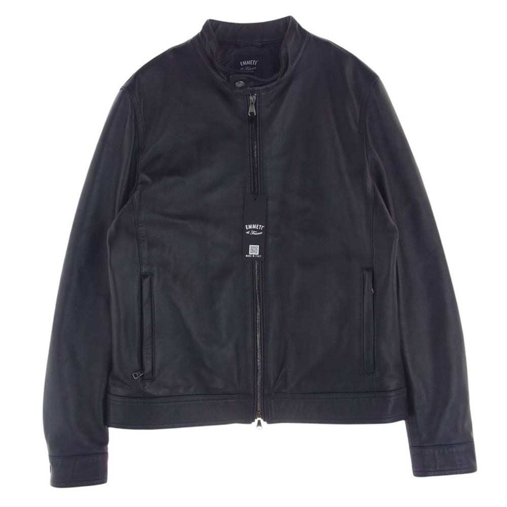 EMMETI エンメティ レザージャケット 8044-62 イタリア製 JURI LUX 2 ラムナッパ レザー 裏地 カシミヤ カシミア ウール シングル ライダース ジャケット ブラック系 50【中古】