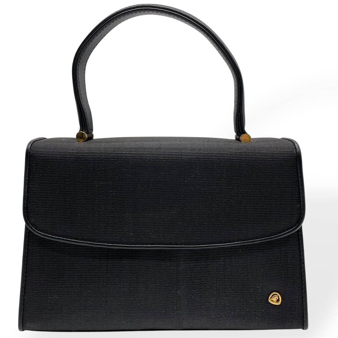 genuine horse hair 本革 馬毛 ハンドバッグ 黒 ゴールド金具 美品 GENUINE HORSE HAIR ハンドバッグ 馬毛 フォーマル 黒