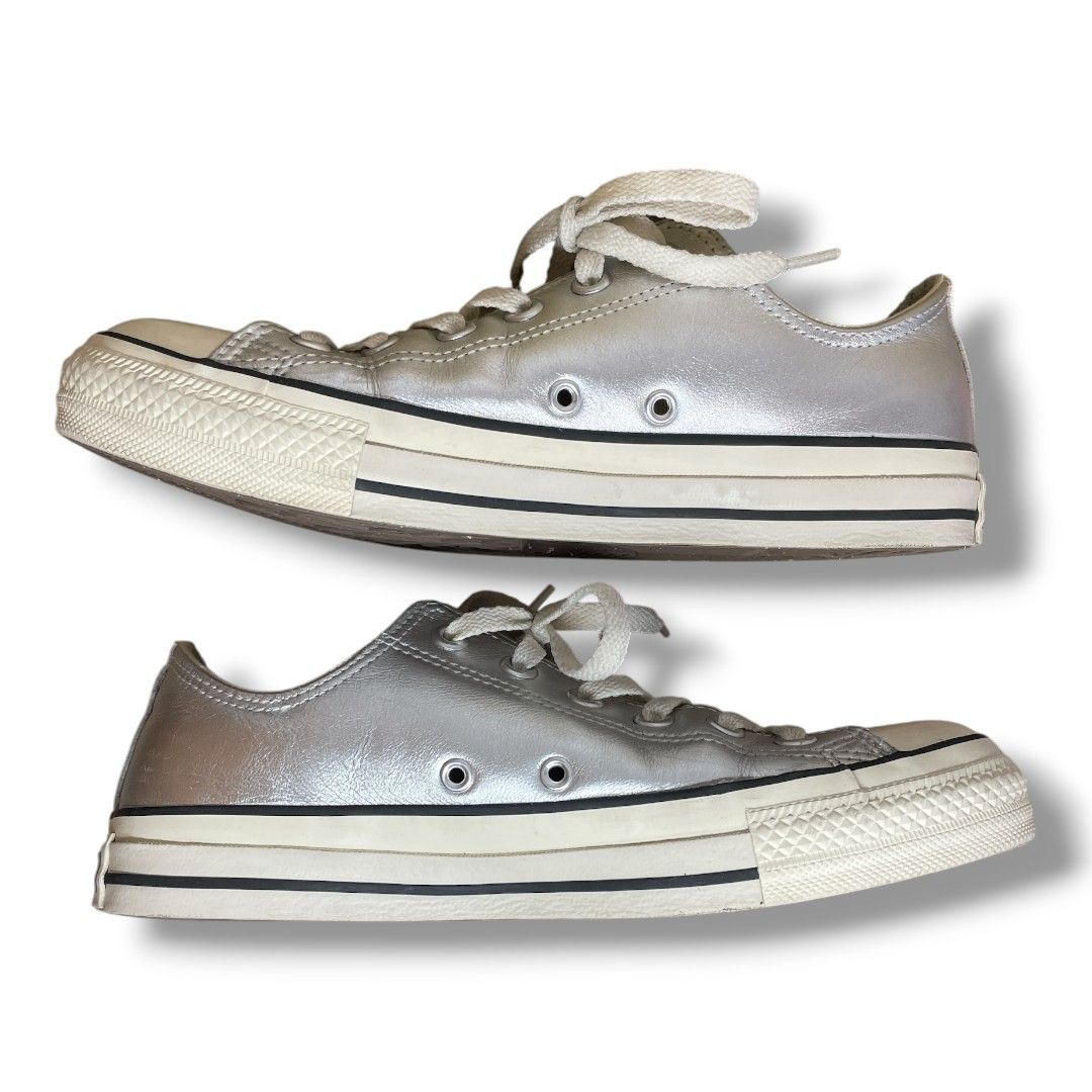 【used】コンバース/レザーオールスター®️OX/シルバー/レザー/24cm コンバース CONVERSE LEATHER ALL STAR (R) OX / レザー