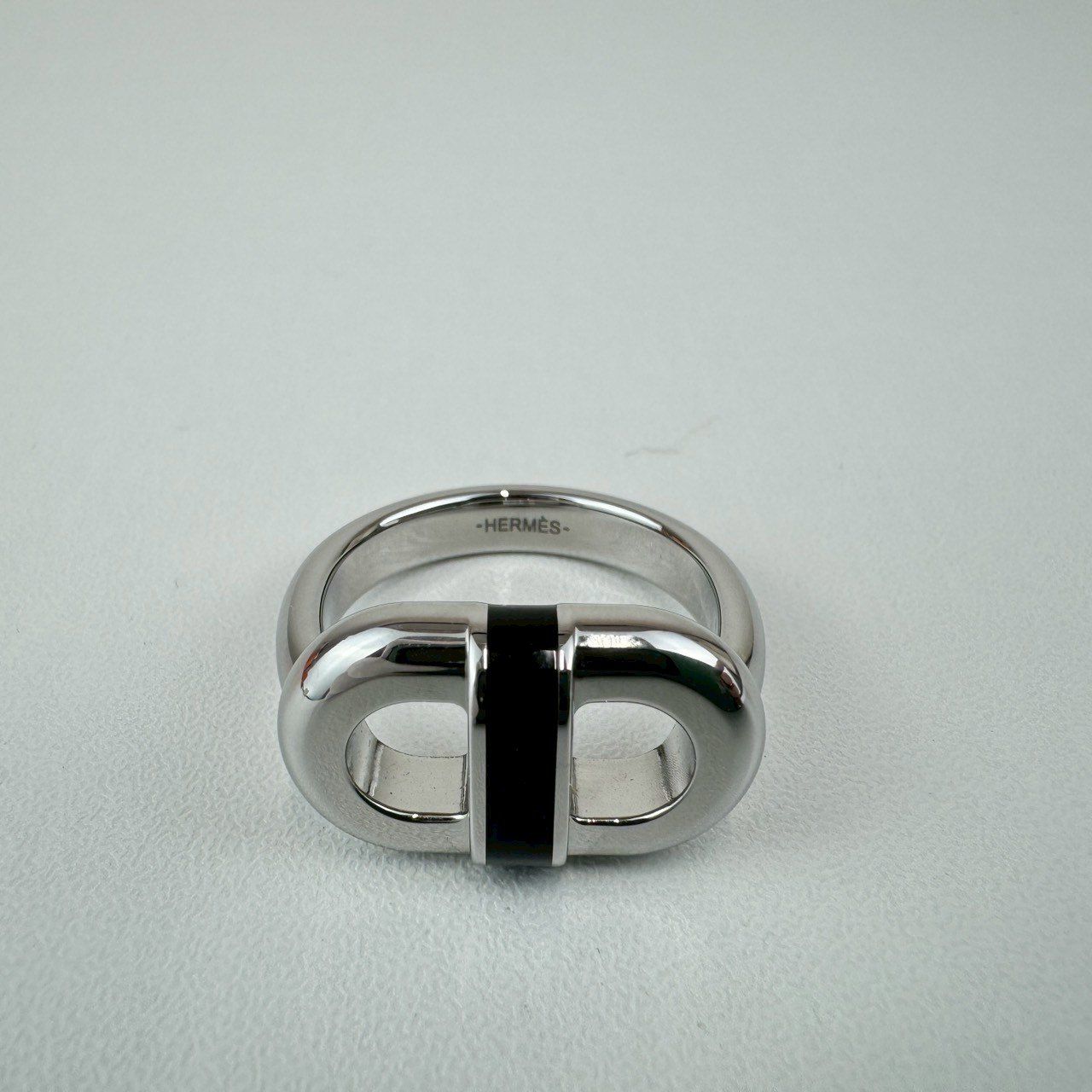  HERMES エルメス Maillon マイヨン サイズ58 ブラック シルバー925 1000 シルバーリング その他 小物