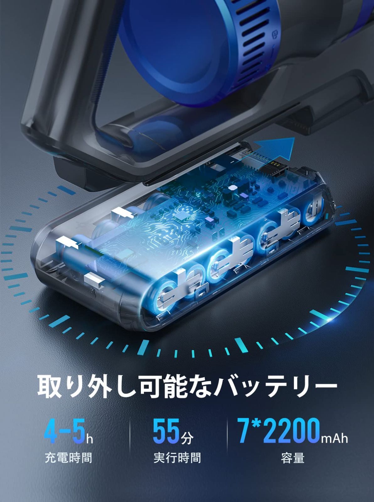 色: ブルー】BuTure コードレス掃除機 450W 33KPa吸引力 55-