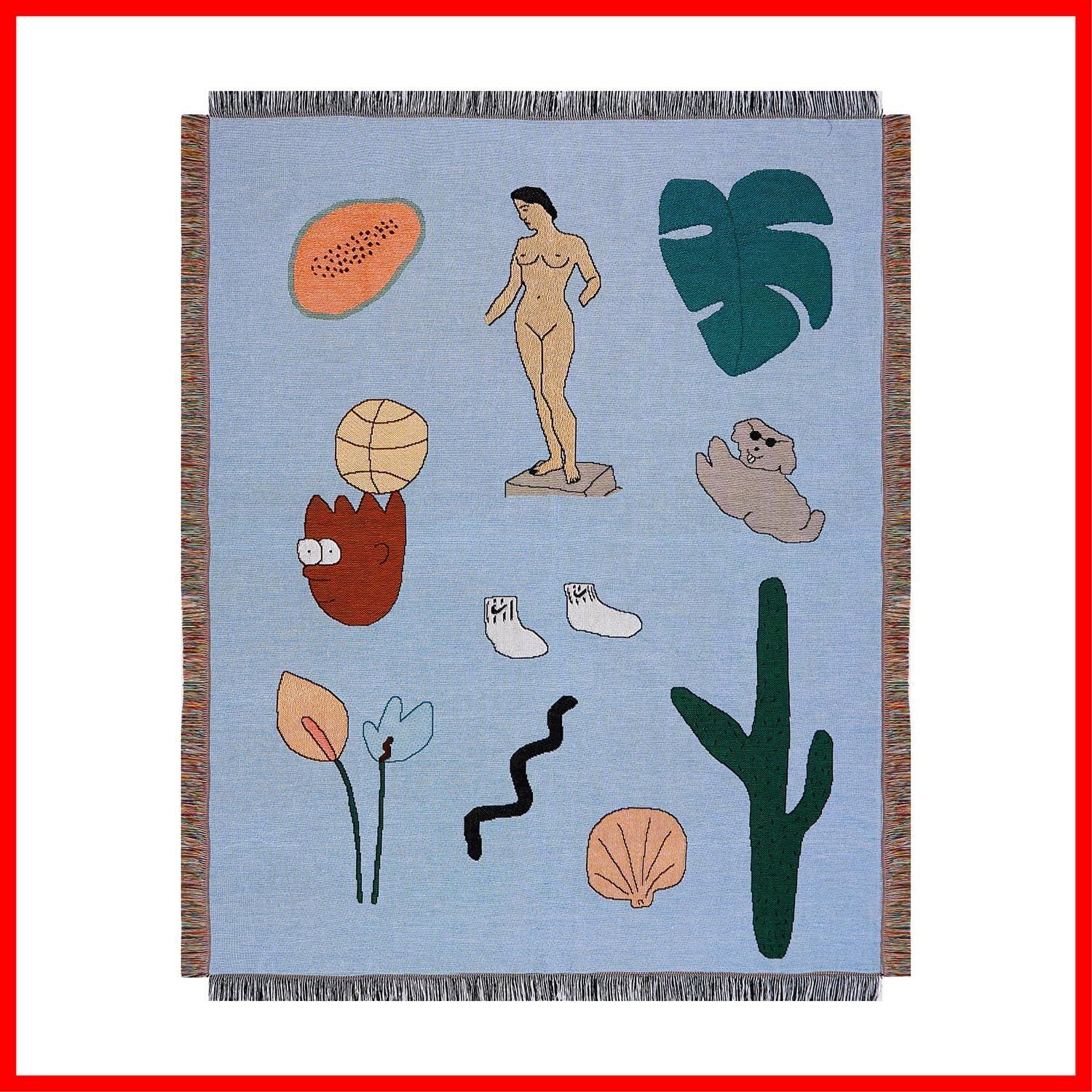 新着商品 面白い 柄 ビーエフジーエフ ブランケット ひざ掛け ライフスタイル 観葉植物柄 ラグ スローケット ソファカバー おしゃれブルー130X160cm