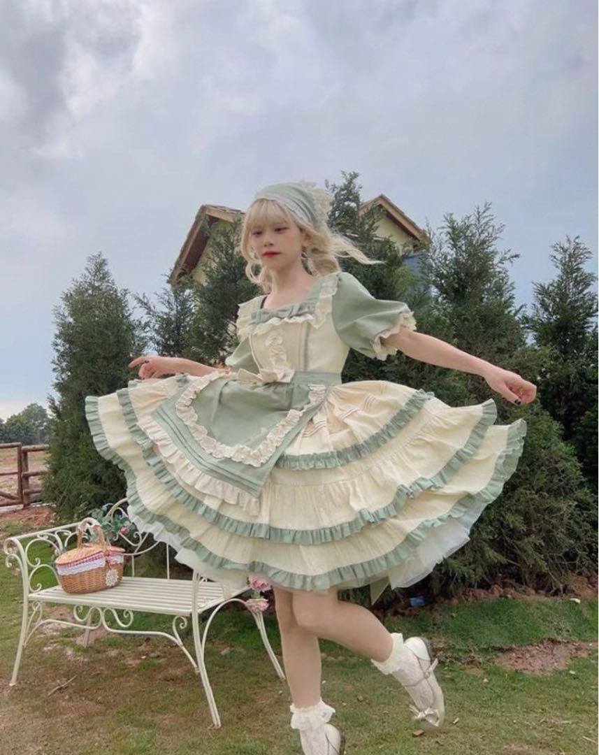 ロリータエプロン付きワンピース お出かけや女子会 普段着にぴったり WWW_TRAVELLANDINDIA_COM