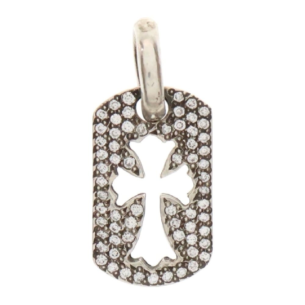CHROME HEARTS クロムハーツ DT TNY CO CRS A P D タイニーカットアウトクロスドッグタグ アフターPAVEダイヤ チャーム シルバーネックレストップ