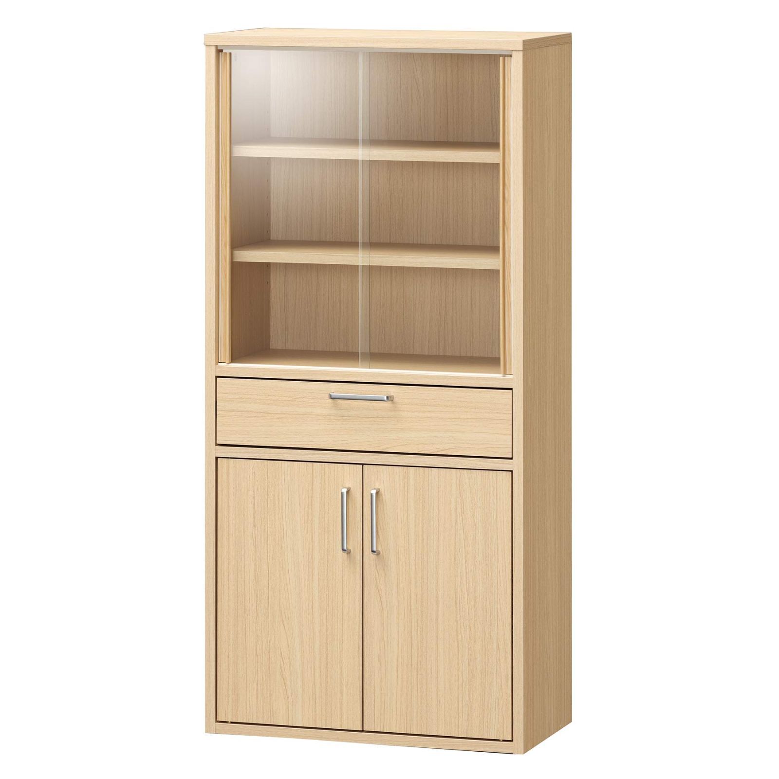 フルニコ FUL-1255DGHNA 幅56.6×奥行29.5×高さ119cm ベーシックデザイン ナチュラルブラウン木目柄 一人暮らしの部屋や狭いスペースにぴったりサイズ ガラスキャビネット キッチン収納 カップボード 食器棚 白井産業