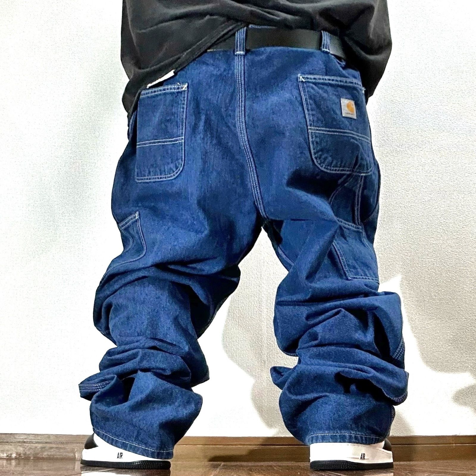 カーハート デニムオーバーオール大ペインターパンツパッチロゴ極太レアw46古着 カーハート デニムオーバーオール大ペインターパンツパッチロゴ極太