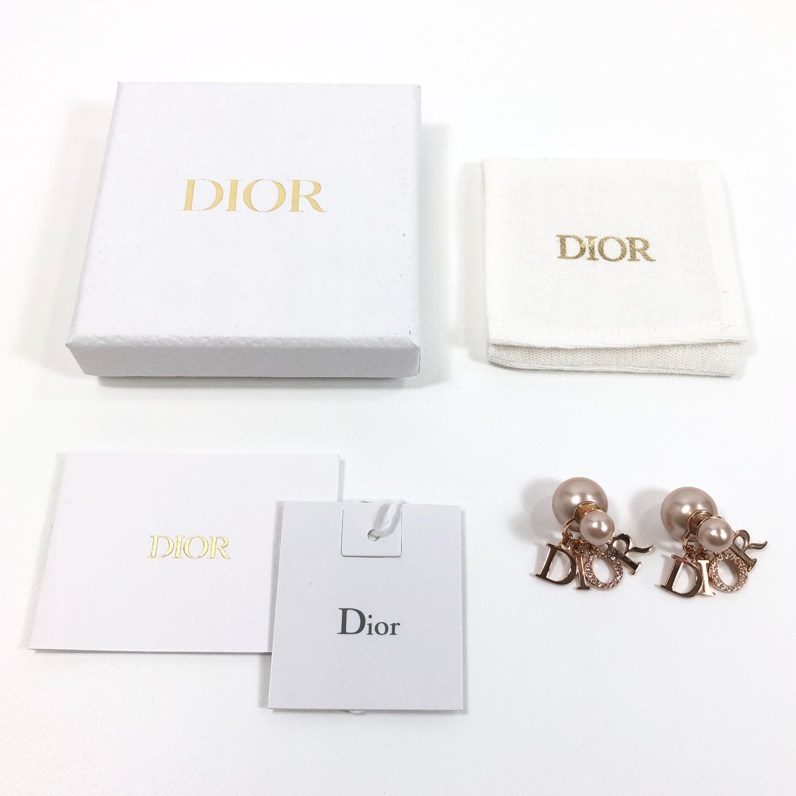 ▽【美品】DIOR トライバル ピアス レジンパール ピンク系 ゴールド 