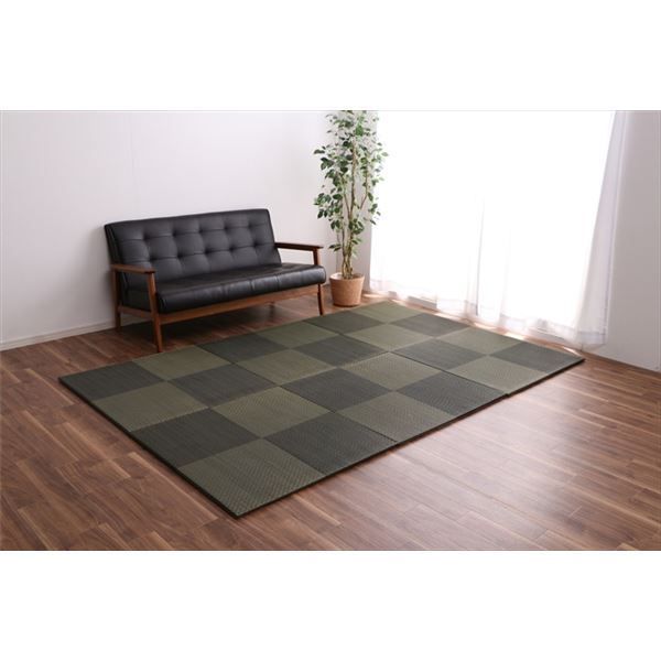 置き畳 約82×82×1.7cm 6枚1組 市松柄 ブラック 日本製 い草 ユニット畳 軽量 防滑 抗菌 防臭 消臭 調湿 防音対策 置きたたみ