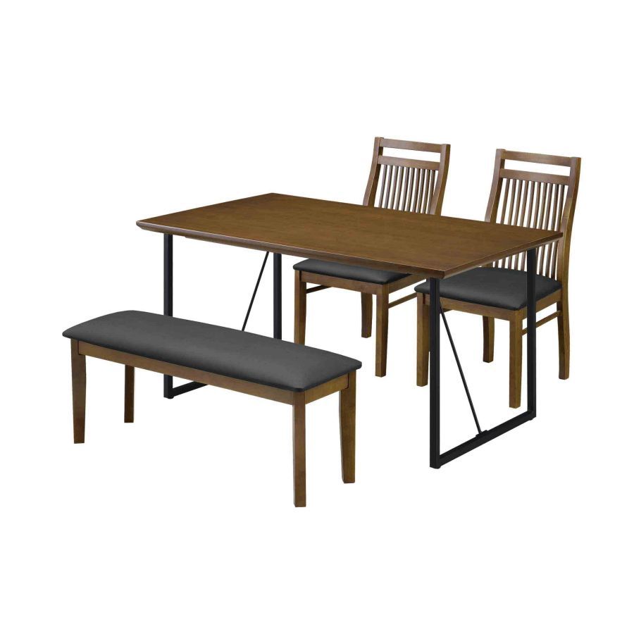 タンスのゲン 天然木のテーブルとベンチ椅子2脚のダイニングセット