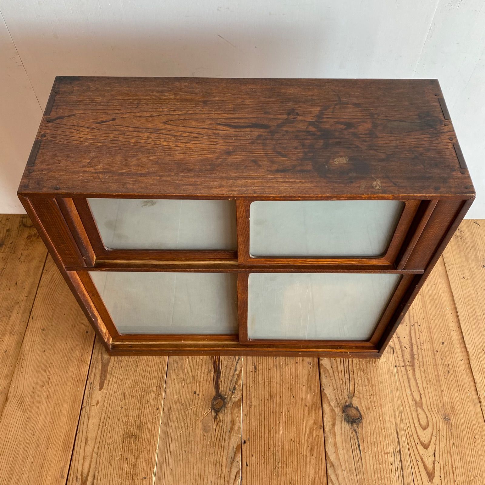 工場 アンティーク ガラス 曇りガラス 戸棚 茶箪笥 水屋箪笥