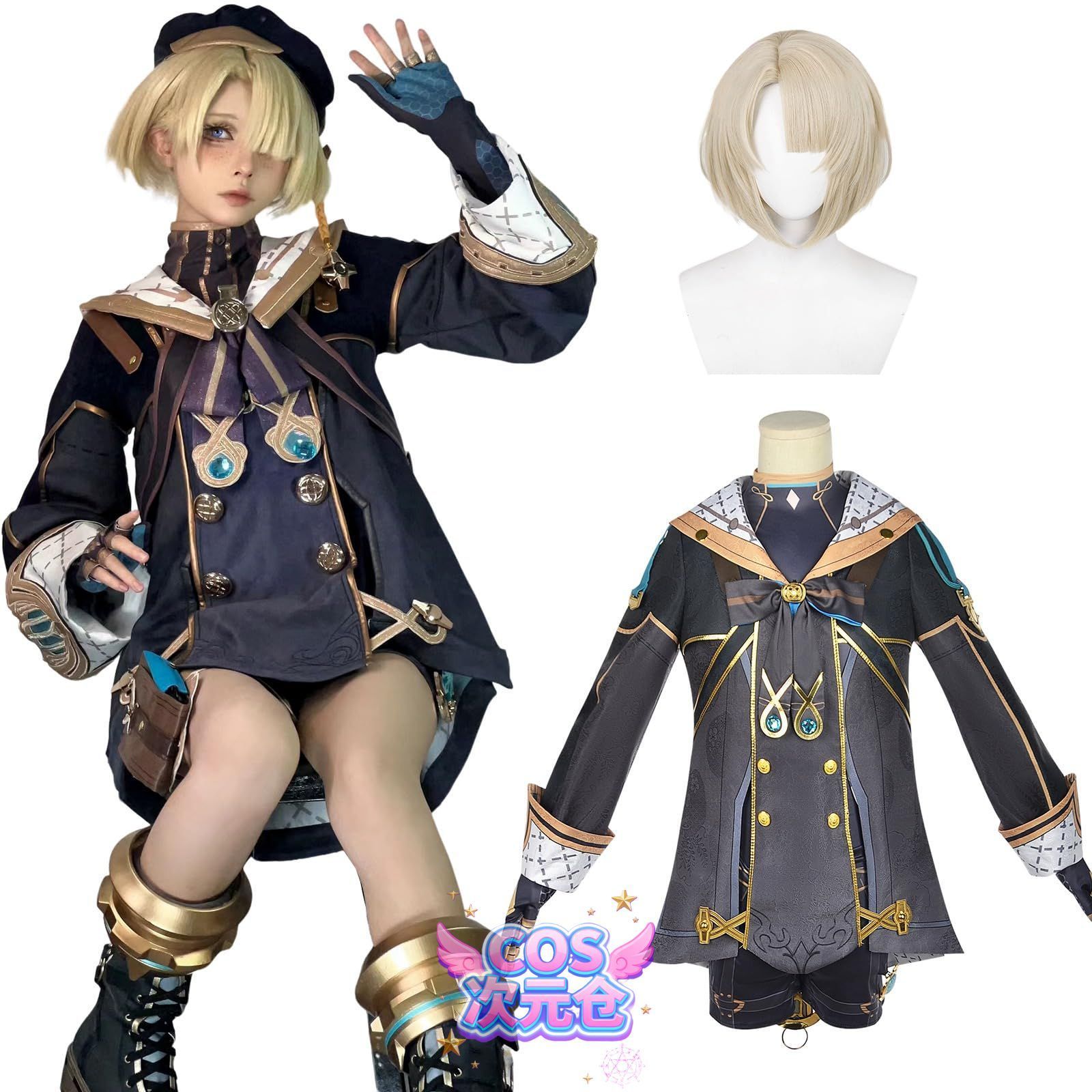 フレミネ ウィッグ付き 神併 フレミネ コスプレ ウィッグ付き 潜水士 原神 コスプレ衣装 フルセット コスチューム 大人用 仮装 文化祭 Genshin Freminet cos