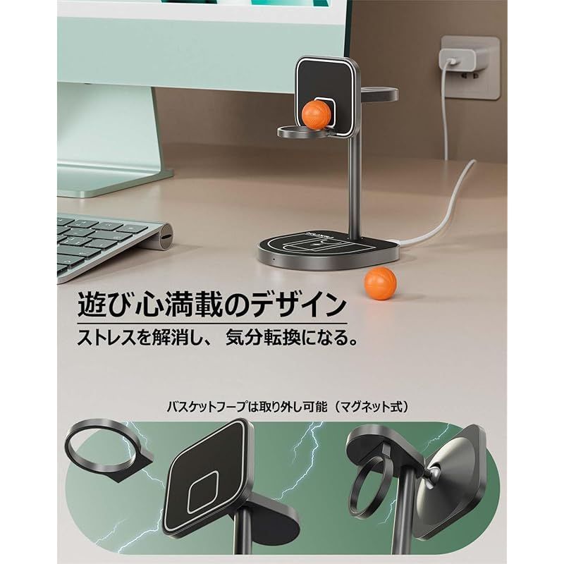 2025最新型 KUXIUワイヤレス充電器3in1Magsafeスタンドアルミ製5|7.5|15WiPhone用ワイヤレス充電器iPhone16|15|14置くだけ充電