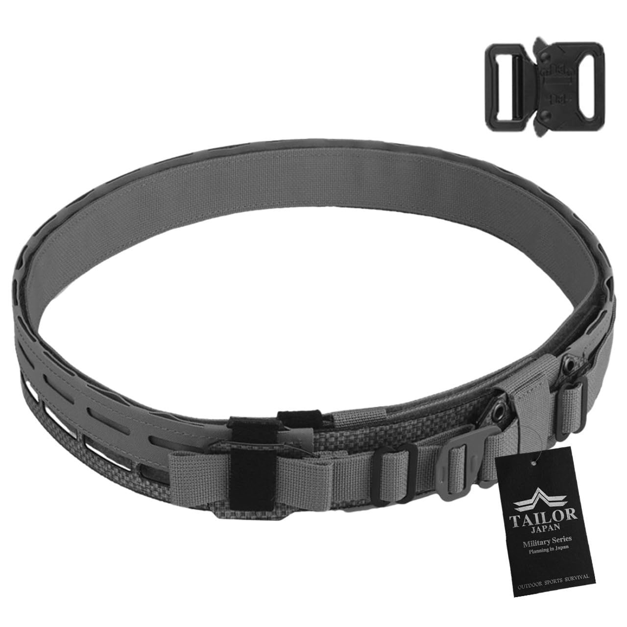 TAILOR JAPAN マイクロバトルベルト ガンファイターベルト サバゲーベルト タクティカルベルト インナーベルト付き ガンベルト モールベルト コブラバックル 実物素材 ウルフグレー