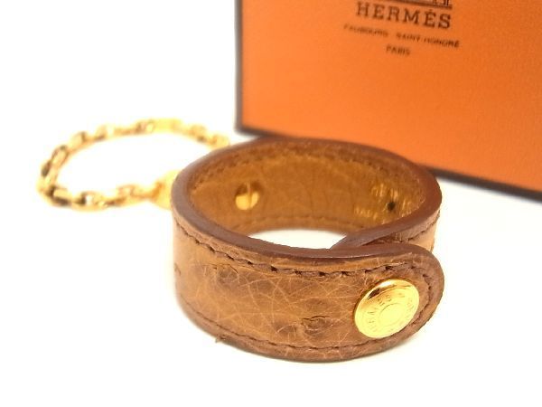 ■極上■本物■極美品■ HERMES エルメス オーストリッチ グローブホルダー 手袋ホルダー チャーム レディース ブラウン系 AD7400yZ