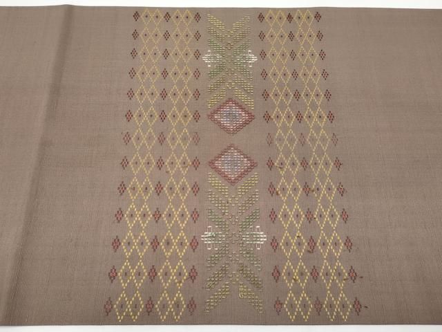 平和屋着物□極上 本場琉球 読谷山花織 紬地 九寸開き名古屋帯 横段菱