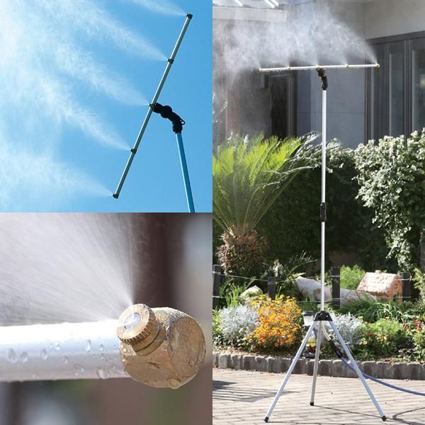 ミストシャワー 屋外用 スタンド 自立式 業務用 ノズル 庭 ホース 節水 霧 散水機 学校 熱中症対策 体感温度 下げる 涼しい 夏 猛暑 気化熱 gto-810938