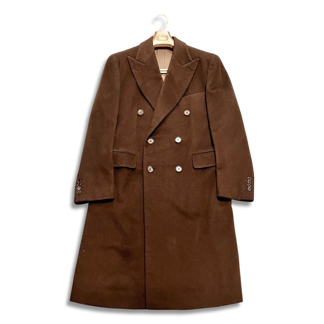 【カシミヤ】 着丈113cm　ダブルチェスターコート　ブラウン　メンズ　サイズL COL コルウ ビスポーク カシミヤ ダブルブレスト ロング丈 チェスター