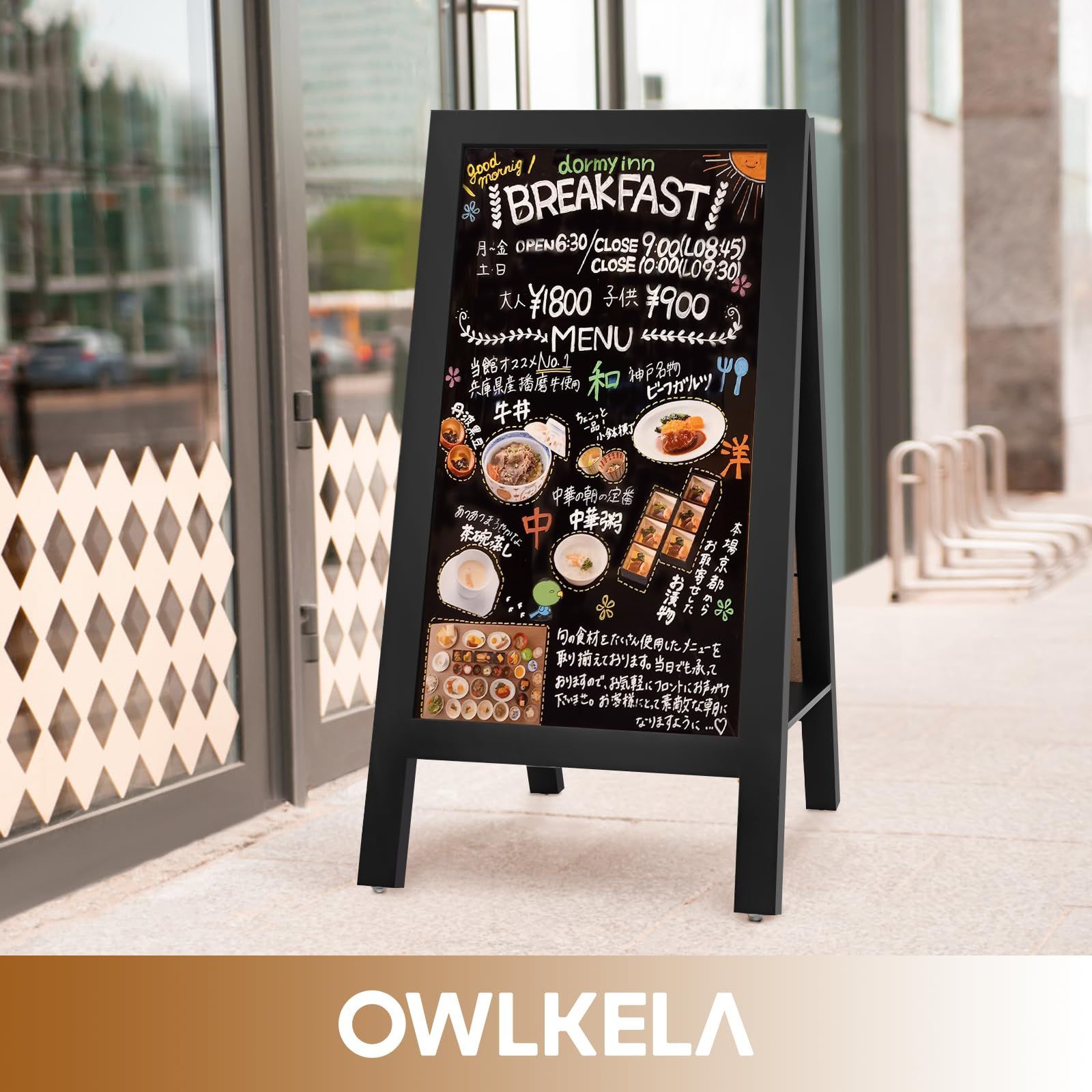 新着商品 ウェルカムボード 転倒防止 看板 屋外 両面 スタンド看板 カフェ 立て看板 レストラン A看板 A型ブラックボード 幅50×高さ100cm OWLKELA