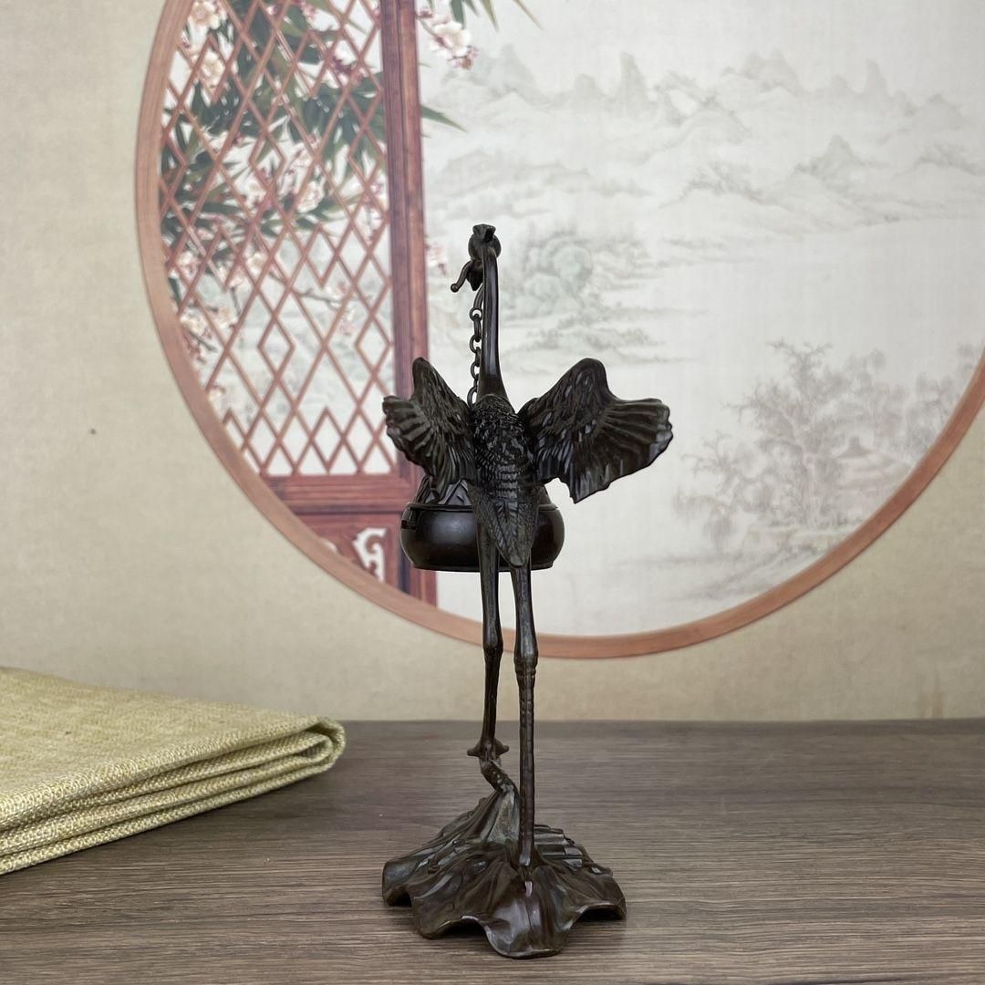 銅 細工 鶴香炉 蓮華弔炉 檀香炉 茶道具 香道具 装飾品 工芸品 置物