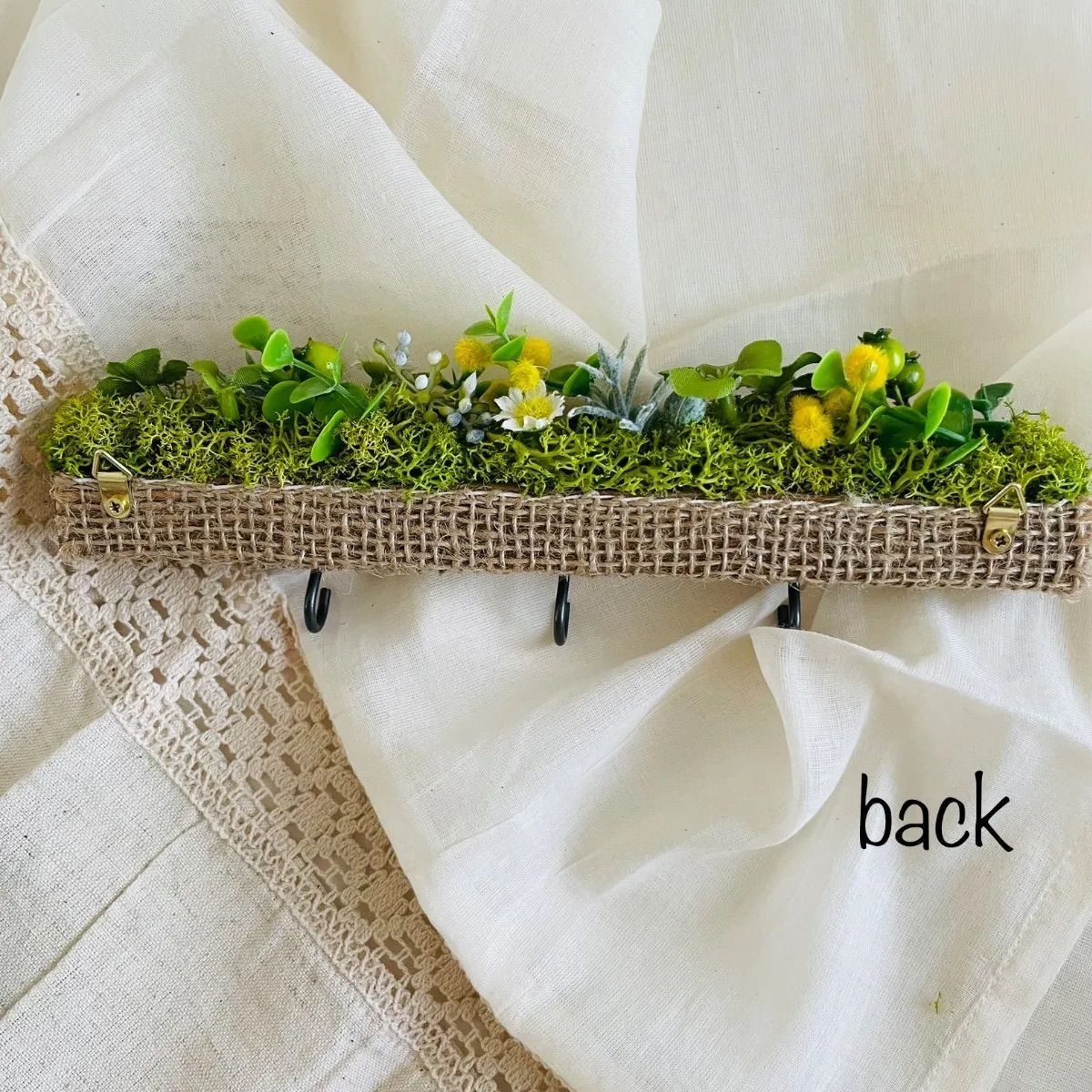 鍵フック付き 壁掛け ウォールグリーン 麻リボン 緑 アーティ  