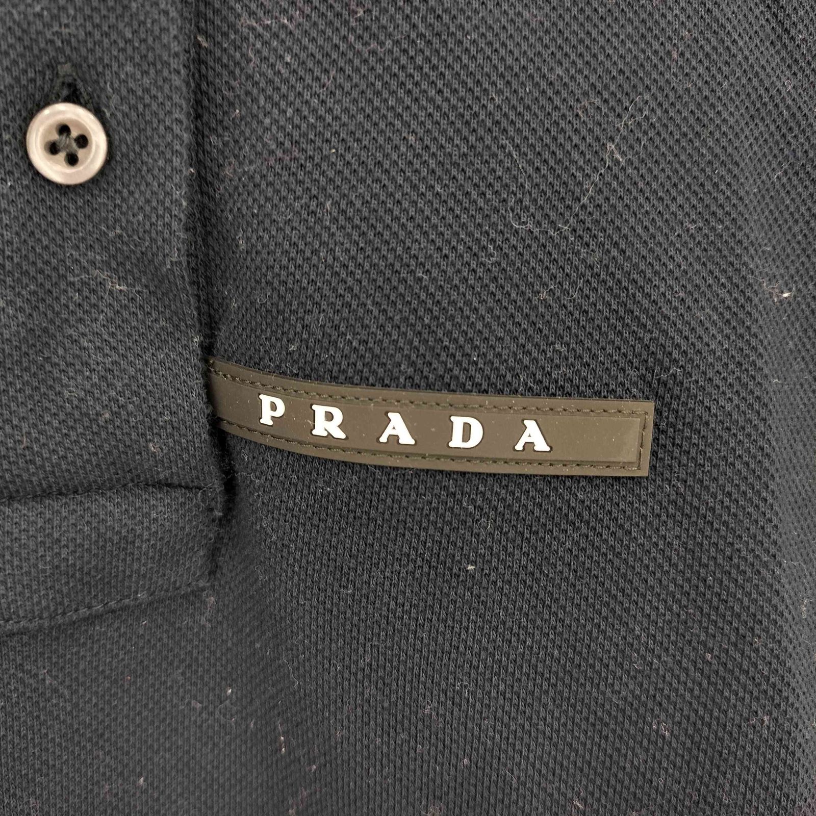 プラダ　PRADA 半袖　カノコ　ポロシャツ　ラバー　ロゴ　ブルー　リンガー　M プラダ PRADA 半袖 カノコ ポロシャツ ラバー ロゴ ブルー