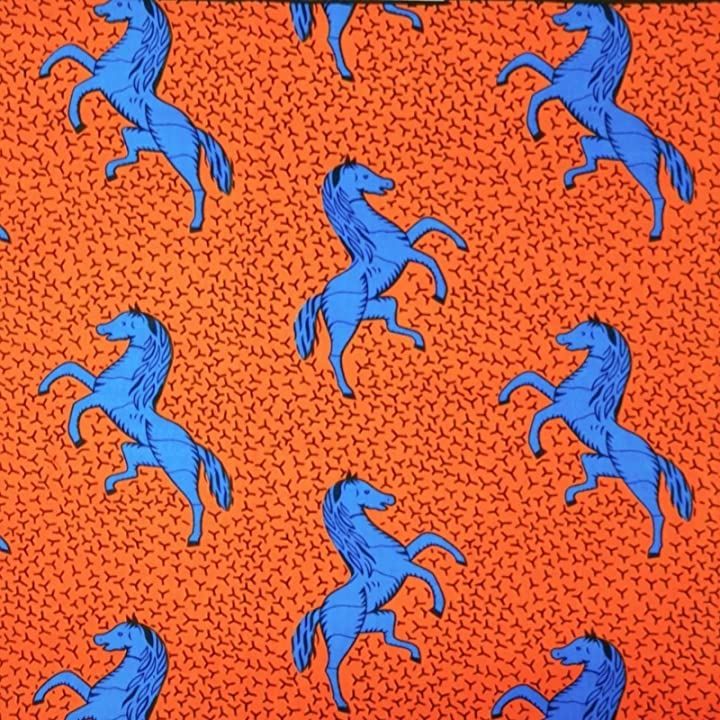 KINOKINO アフリカ布 綿100% 6ヤード アフリカン プリント 生地 ジャンピング ホース 馬 うま( C)