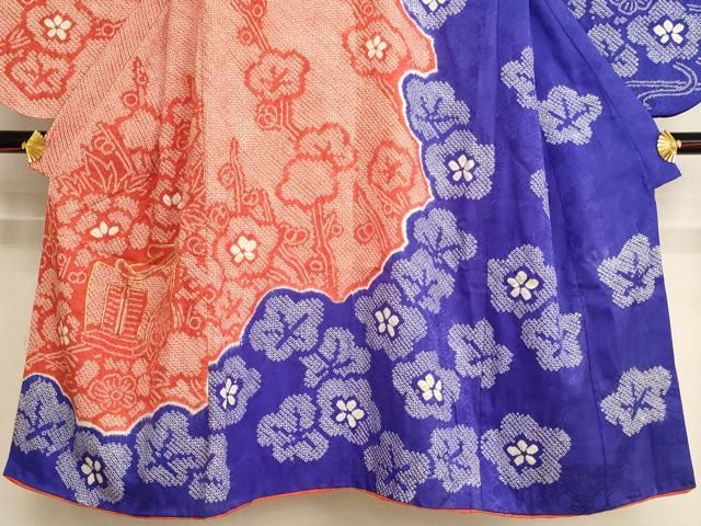平和屋着物[]七五三 ７歳 祝着 四つ身 女の子 総絞り 逸品 絞り 七五三 刺繍 鼓舞梅文 正絹 正絹絞り四つ身着物 長襦袢セット 暈し 草花文