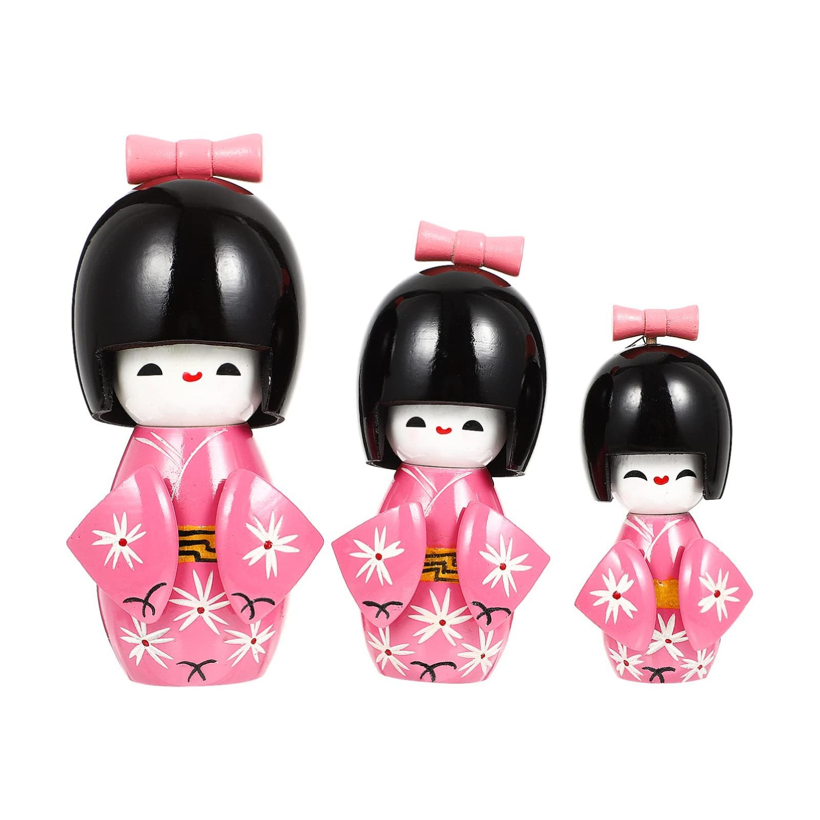 バラ色 BESTOYARD 日本人形 着物人形 コケシ人形 桜 こけし 木製着物人形 かわいい 木製着物こけし 日本土産 大中小 3個セット インテリア 置物 飾り物 部屋飾り 置物 人形 バラ色