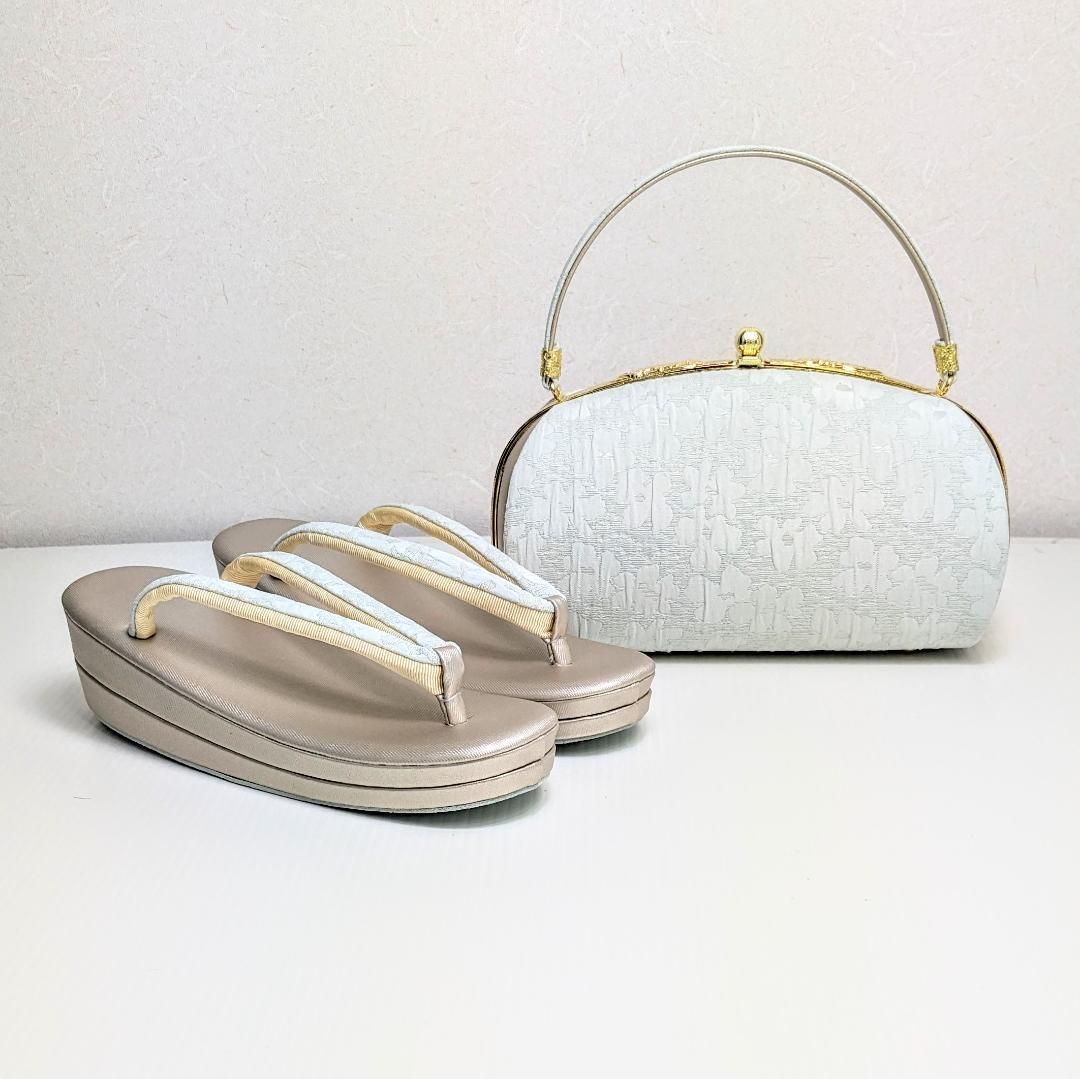 ふくれ織 草履 バッグ セット 緑 グリーン ゴールド フリーサイズ u33