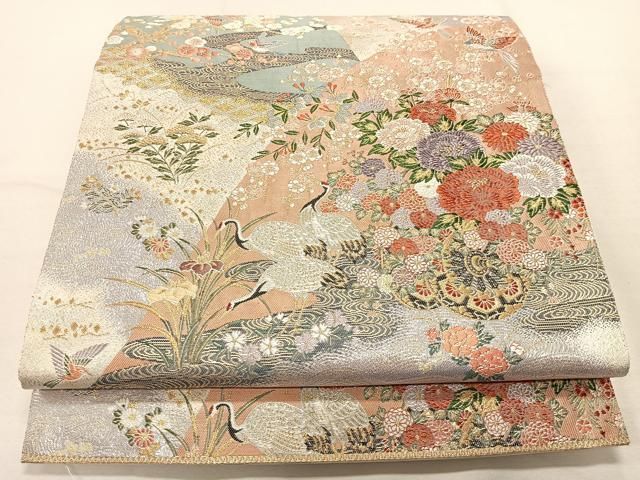 平和屋着物◎六通柄袋帯 唐織 花車野鳥の戯れ 金銀糸 正絹 逸品