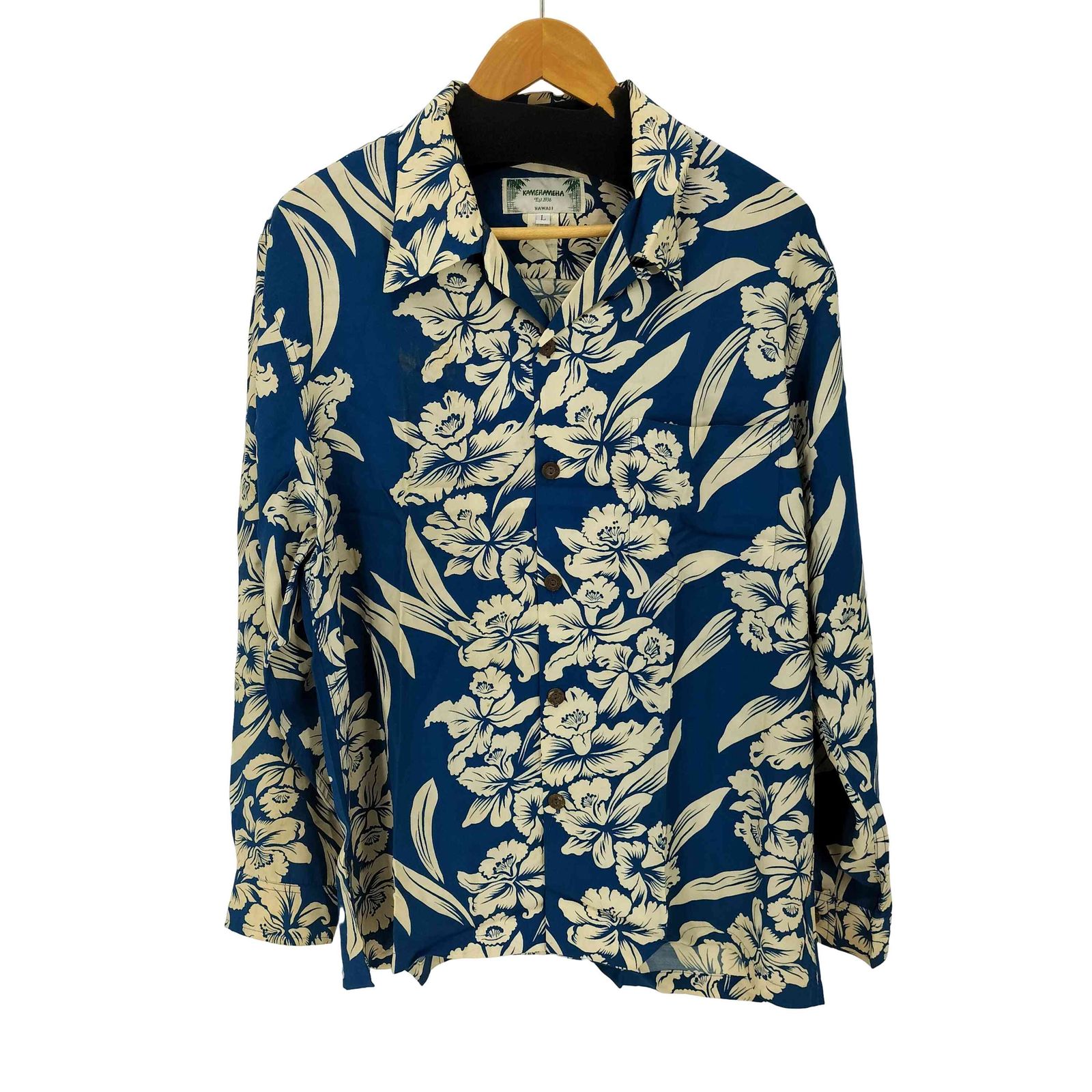 カメハメハ Kamehameha 80-90S USA製 レーヨン L/S アロハシャツ