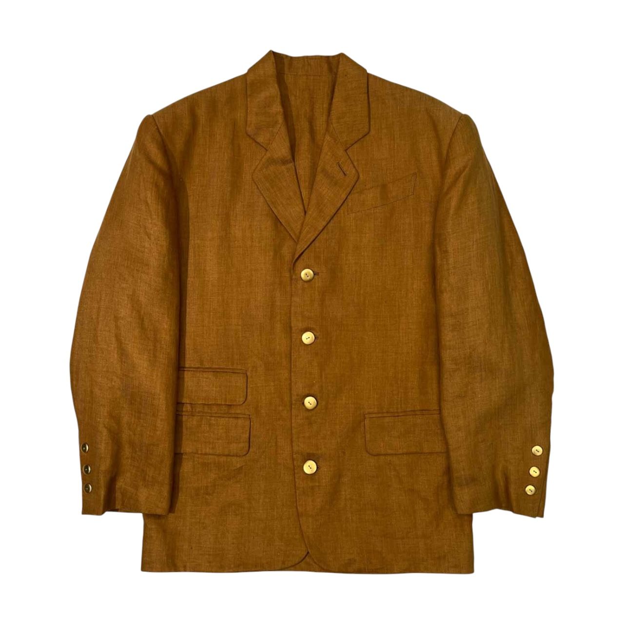90s Jean Paul GAULTIER HOMME ジャンポールゴルチエ オム 金ボタン リネン 4B ジャケット サイズ 48 |メンズ|キャメルブラウン系|麻