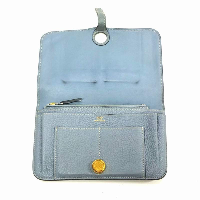 エルメス HERMES ドゴン GM 長財布 財布 ブルー 水色 □P レザー