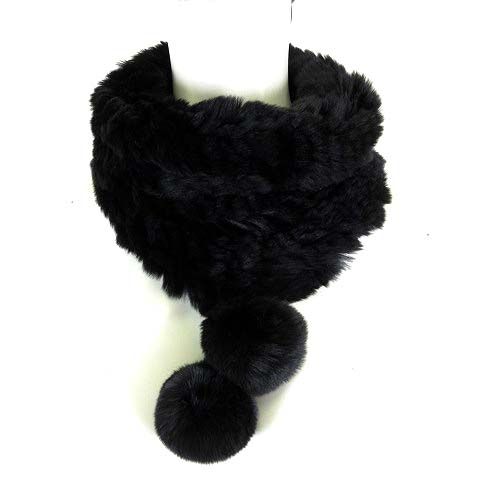 StretchFur ACCESSORY NABRO社 スヌード マフラー ネックウォーマー ラビットファー 毛皮 柔らか ストレッチ ボンボン 黒  ブラック 美品 - メルカリ