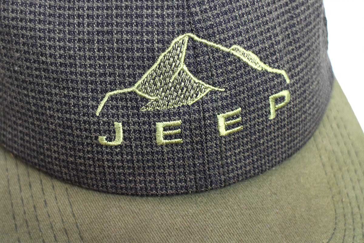 90s USA製 JEEPジープ 刺繍 織り柄 コットンキャップ オリーブ 