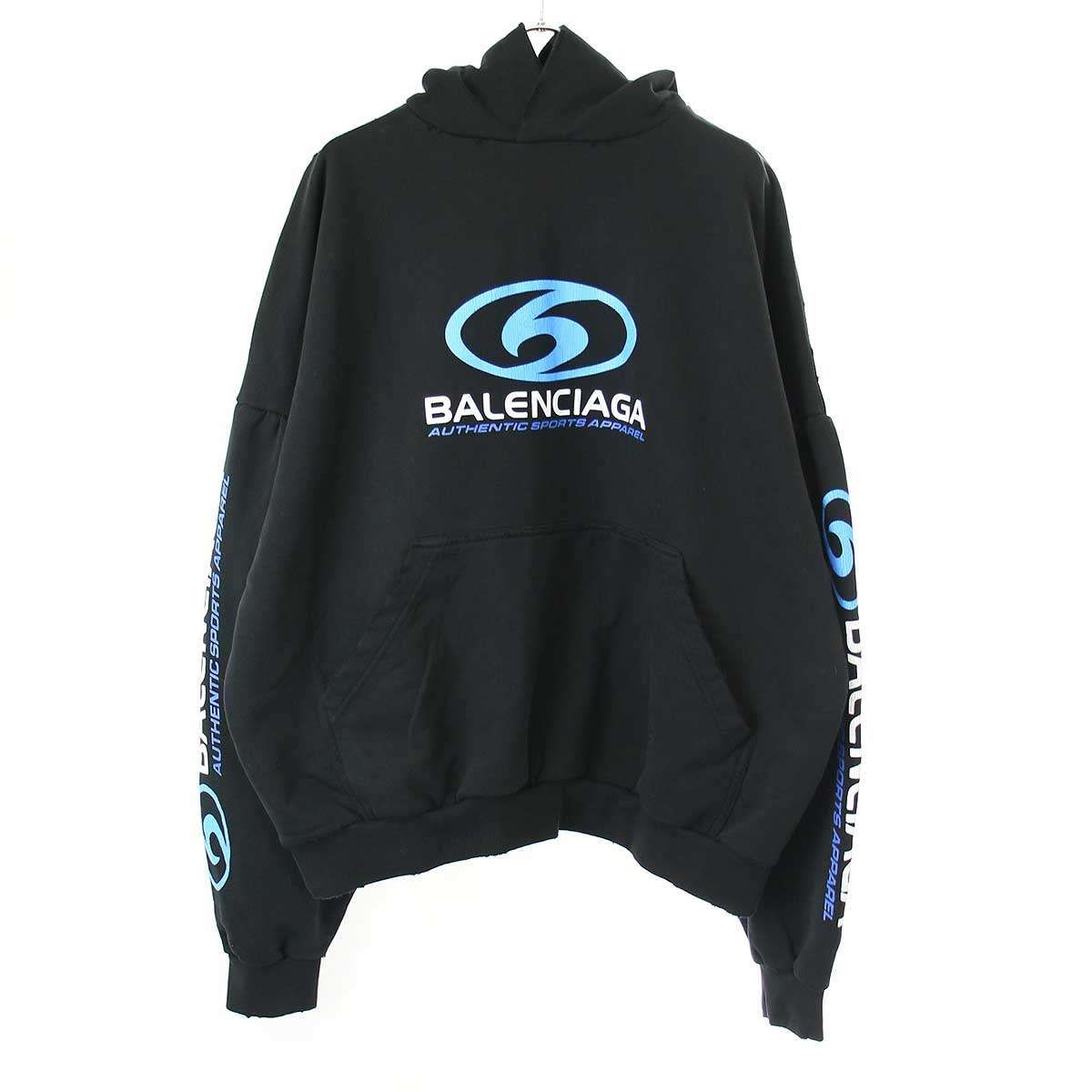 【24SS】BALENCIAGA ロゴ フーディ SNBN ダメージ加工 BALENCIAGA バレンシアガ 24SS Round Hoodie ダメージ加工ロゴ