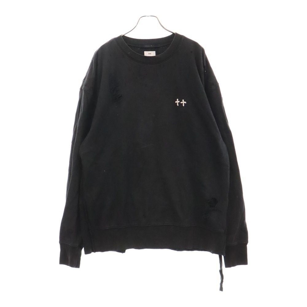 KSUBI (スビ) グラフィックプリント ダメージ加工 クルーネック スウェット トレーナー ブラック 1000062640