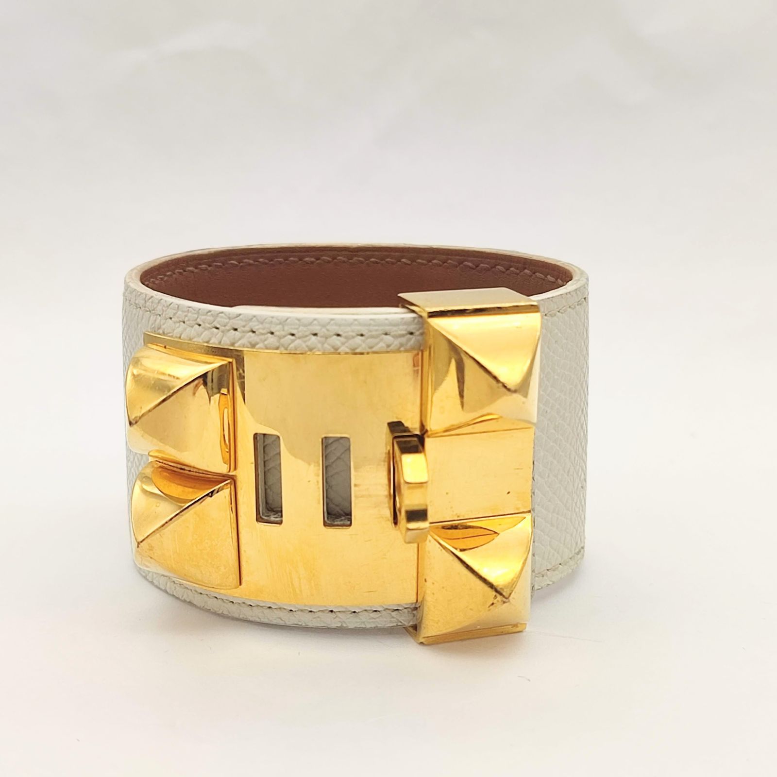 Hermes エルメス コリエドシアン ホワイトレザーxゴールド □M