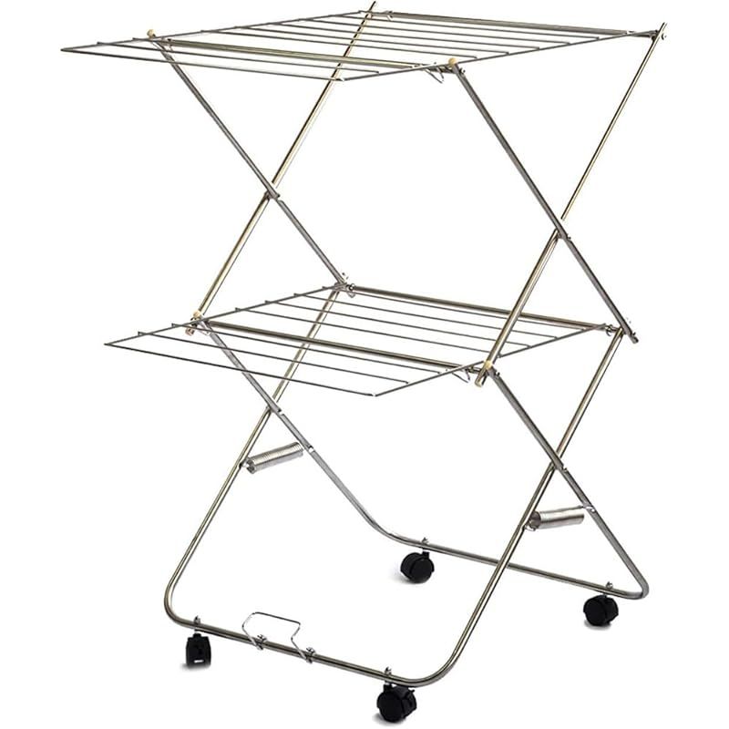 大木製作所 洗濯物干し 室内用 折りたたみ式 2段 57×75×高さ91 車輪付き コンパクト収納 タワー型 洗濯ハンガー 00355-5