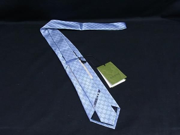 GUCCI グッチ GG柄 シルク ネクタイ ビジネス 紳士 メンズ ライトブルー系 FS4708