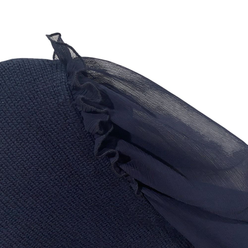  ADEAM アディアム フォクシー ニットコンビ シアースリーブ ブラウス 43413 サイズXS ネイビー レディース 古着 五分袖 七分袖 ニット セーター