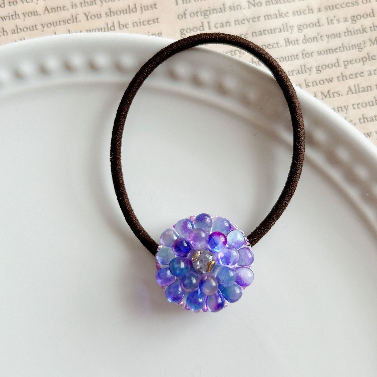 ハンドメイド]しずくビーズのつぶつぶヘアゴム 小さめ 紫陽花