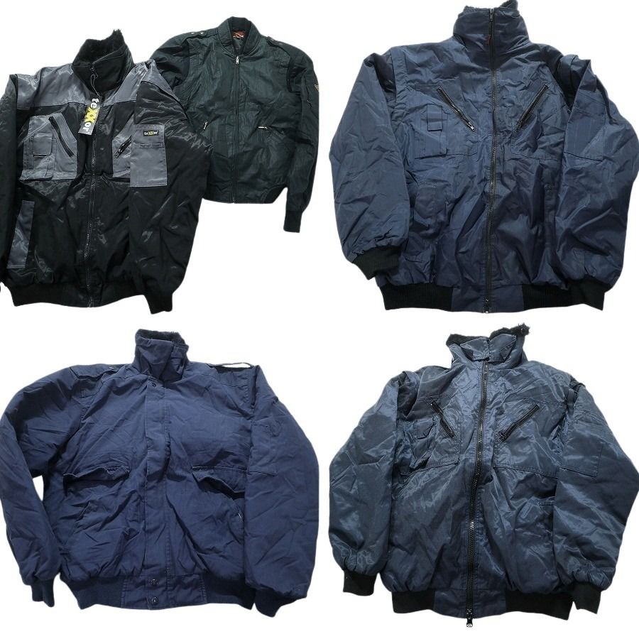 古着卸 まとめ売り フルジップジャケット 5枚セット (メンズ S /M /L ) ライナー付き デタッチャブル ブラック 光沢 スタンドカラー MW3233