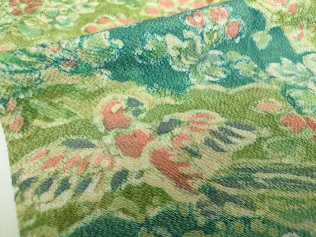 平和屋着物○訪問着 作家物 ろうけつ染め 花鳥文 鬼しぼ縮緬 正絹 逸品